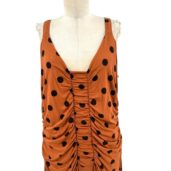 Anthropologie Maeve Midi Dress Ruched Polka Dot Jersey Brown Black Plus Size 1X - Picture 3 of 16